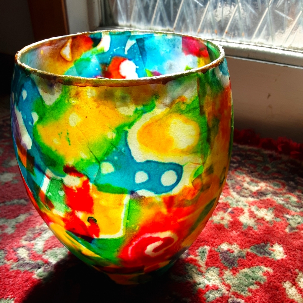 Handmade Colorful Decoupage Glass Vase, 6"